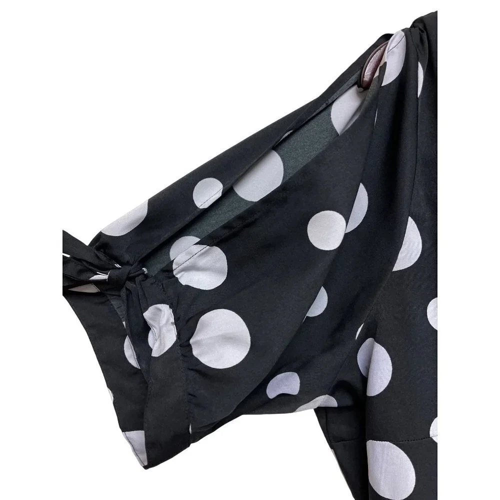 Ashley Stewart Black White Polka Dot Wrap Dress Short Sleeve Women's Size 16 - Picture 3 of 8